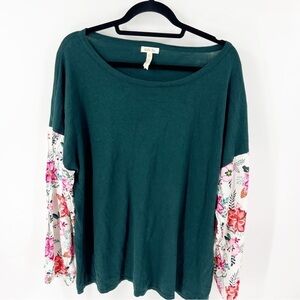 ✅ Matilda Jane Women's Green Fancy & Flouncy Sweater Floral Sleeve Size XXL